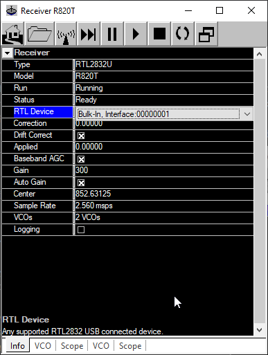 the RTL-SDR settings