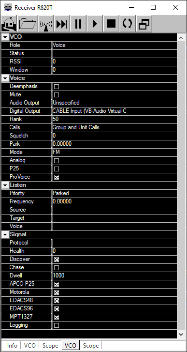 the RTL-SDR VCO 2 settings