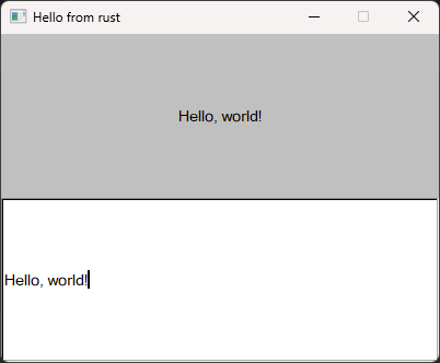a screenshot of a text label and a text field both saying Hello, world!