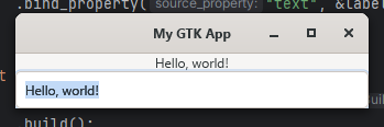 a screenshot of a text label and a text field both saying Hello, world!