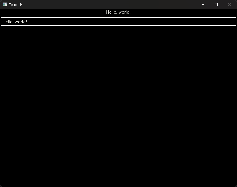 a screenshot of a text label and a text field both saying Hello, world!
