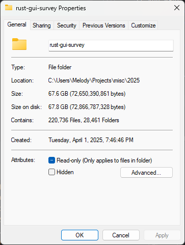 a folder taking up 67.8 GB of disk space