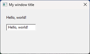 a screenshot of a text label and a text field both saying Hello, world!