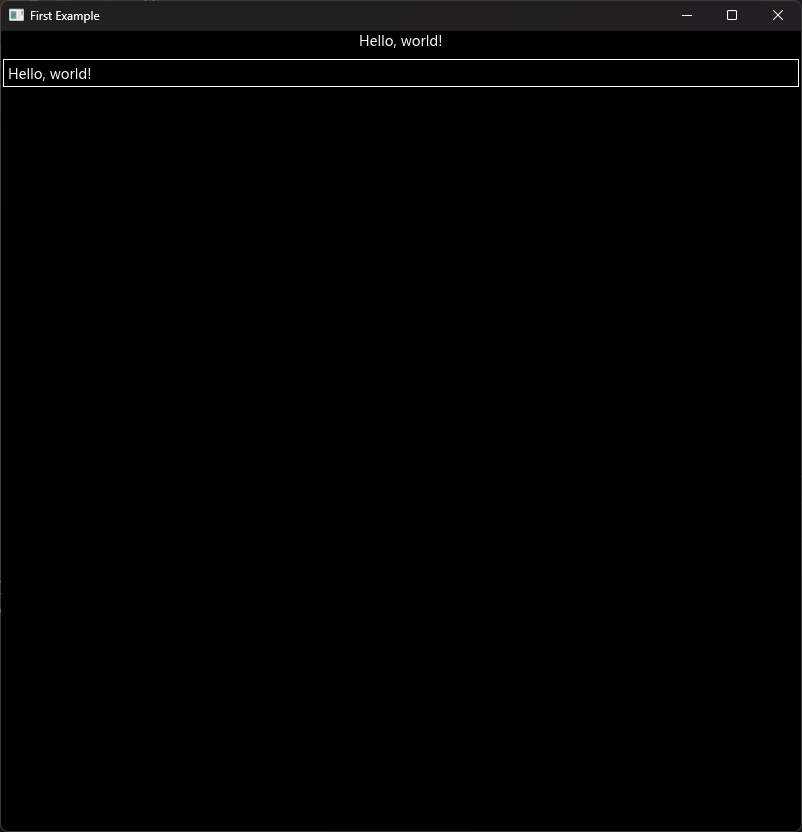 a screenshot of a text label and a text field both saying Hello, world!